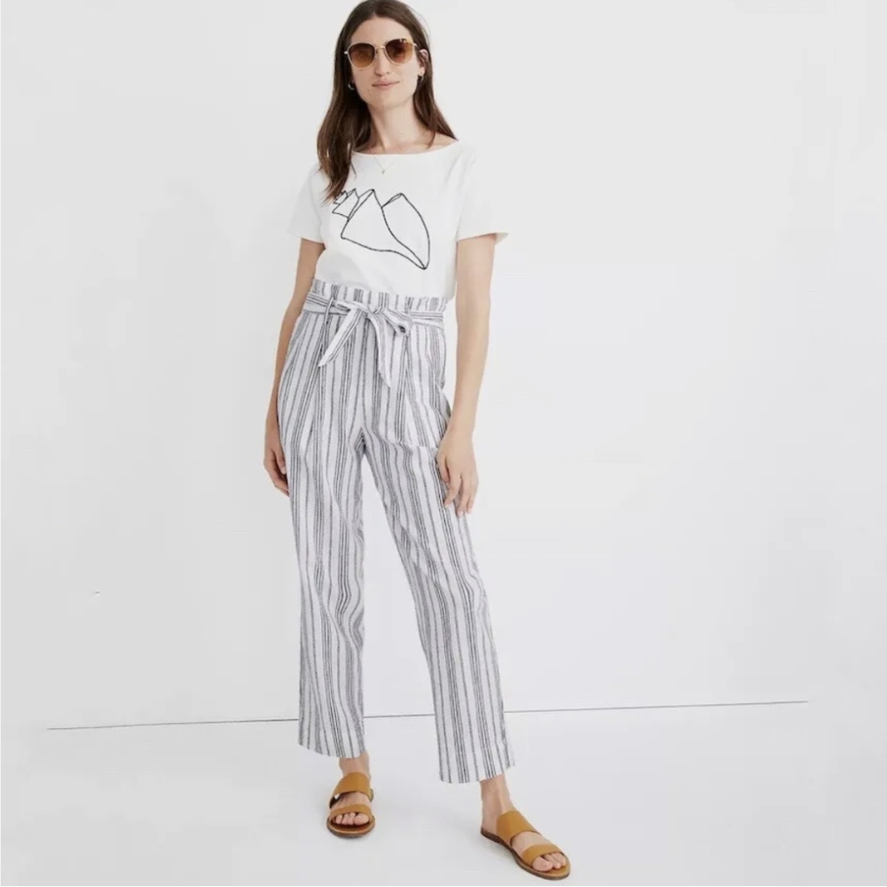 Madewell Linen Cotton Striped High Waist Paper Bag pants